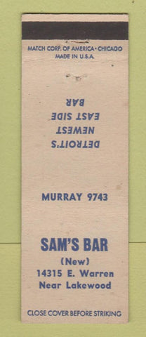 Matchbook Cover - Sam's Bar Detroit MI