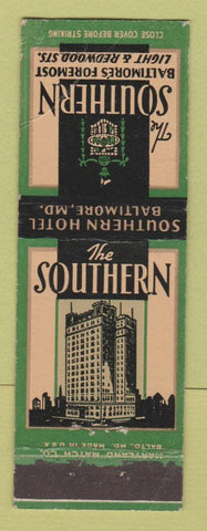 Matchbook Cover - Southern Hotel Baltimore MD WORN
