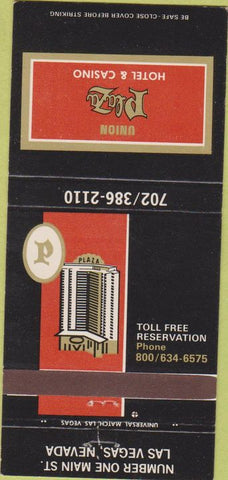 Matchbook Cover - Union Plaza Hotel  and  Casino Las Vegas NV 30 Strike