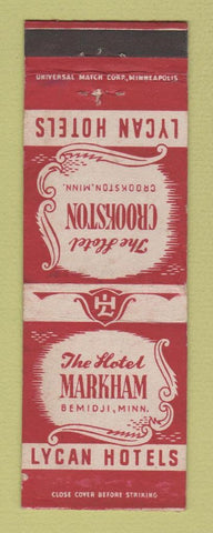 Matchbook Cover - Hotel Crookston MN Markham Bemidji WEAR