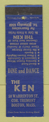 Matchbook Cover - The Ken Boston MA WEAR