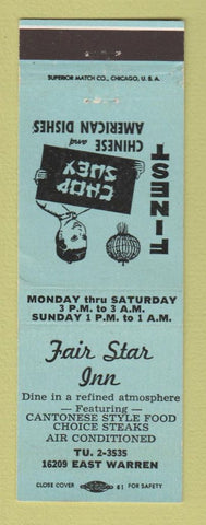 Matchbook Cover - Fair Star Inn Chinese Restaurant Detroit MI