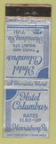Matchbook Cover - Hotel Columbus Harrisburg PA WORN