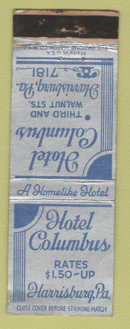 Matchbook Cover - Hotel Columbus Harrisburg PA WORN