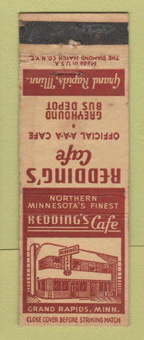 Matchbook Cover - Redding's Cafe Grand Rapids MN WORN
