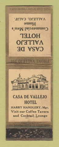 Matchbook Cover - Casa De Vallejo Hotel CA WORN