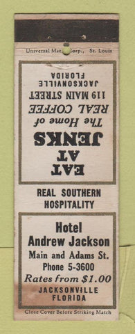 Matchbook Cover - Hotel Andrew Jackson Jacksonville FL WORN