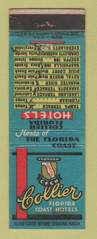 Matchbook Cover Collier Hotels FL Tampa Lakeland Palm Beach Punta Gorda WRITING