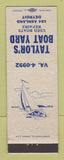 Matchbook Cover - Taylor's Boat Yard Detroit MI