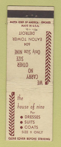 Matchbook Cover - House of Nine Women's Clothes Detroit MI WEAR