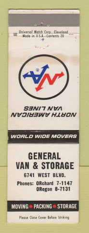 Matchbook Cover - General Van Storage North American Van Lines WEAR