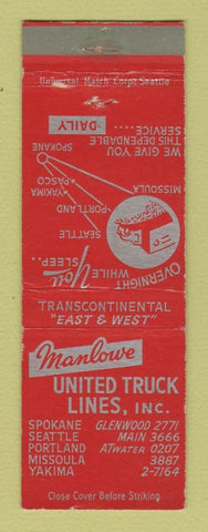 Matchbook Cover - Manlowe Trucking Lines Spokane Seattle WA Portland OR