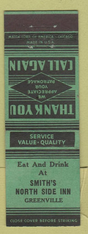 Matchbook Cover - Smith's North Side Inn Greenville