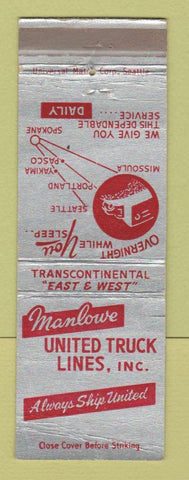 Matchbook Cover - Manlowe Trucking Lines Spokane Seattle WA Portland OR WORN