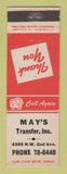 Matchbook Cover - May's Transfer Trucking