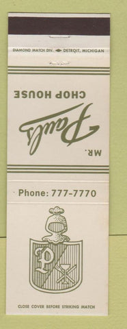 Matchbook Cover - Mr Pauls Chop House Roseville MI restaurant