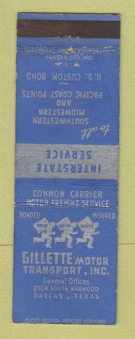 Matchbook Cover - Gillette Motor Transport Trucking Dallas TX