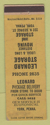 Matchbook Cover - Leonard Package Delivery Storage York PA trucking WEAR
