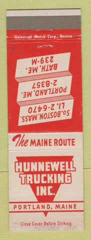 Matchbook Cover - Hunnewell Trucking Portland ME Bath ME South Boston MA