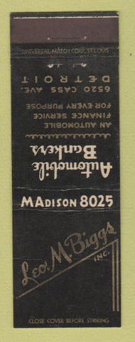 Matchbook Cover - Leo Biggs Auto Bankers Loans Detroit MI