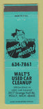 Matchbook Cover - Walt's Used Car Cleanup Holly MI WEAR