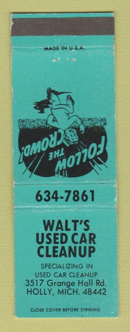 Matchbook Cover - Walt's Used Car Cleanup Holly MI WEAR