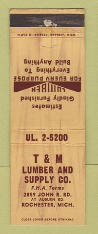 Matchbook Cover - T&M Lumber Supply Rochester MI WEAR