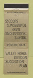 Matchbook Cover - Valley Forge Division Suggestion Plan