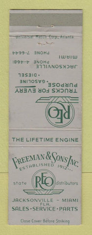 Matchbook Cover - Freeman and Son Reo Trucks Jacksonville Miami FL