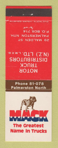 Matchbook Cover - Mack Trucks Palmerston New Zealand