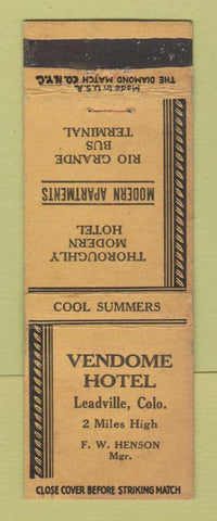 Matchbook Cover - Vendome Hotel Leadville Colorado WEAR