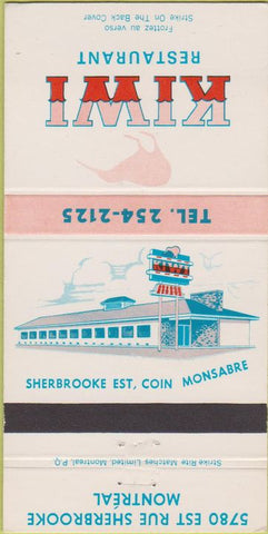 Matchbook Cover - Kiwi Restaurant Montreal QC 30 Strike