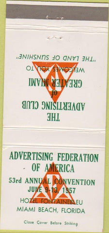 Matchbook Cover - Advertising Club 1957 Miami Beach FL 30 Strike