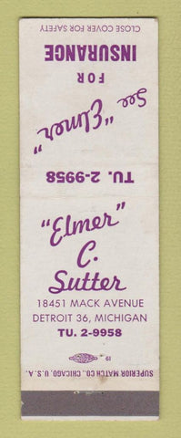 Matchbook Cover - Elmer Sutter Insurance Detroit MI