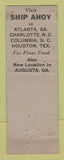 Matchbook Cover - Ship Ahoy Restaurant Columbus GA WEAR