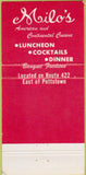 Matchbook Cover - Milo's Restaurant Limerick PA 30 Strike