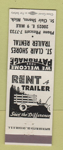 Matchbook Cover - St Clair Shores Trailer Rentals MI
