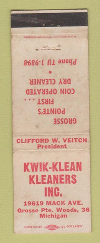 Matchbook Cover - Kwik Klean Klaners Grosse Pointe Woods MI WORN