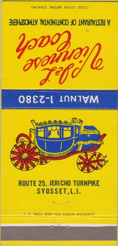 Matchbook Cover - J  and  L Viennese Coach Restaurant Syosset LI NY 30 Strike
