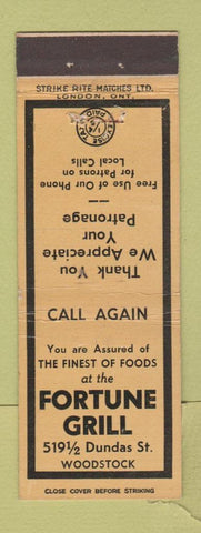 Matchbook Cover - Fortune Grill Woodstock ON