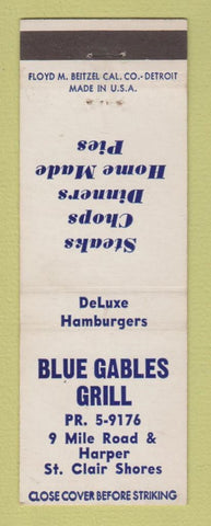 Matchbook Cover - Blue Gables Grill St Clair Shores MI