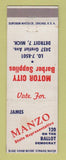 Matchbook Cover - James Manzo State Rep Election Detroit MI Motor City Barbers