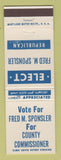 Matchbook Cover - Fred Sponsler County Commissioner Election MI?