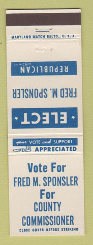 Matchbook Cover - Fred Sponsler County Commissioner Election MI?