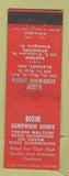 Matchbook Cover - Dixie Sandwich Shops Elkhart IN Swallow Cafe Goshen WEAR