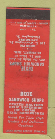 Matchbook Cover - Dixie Sandwich Shops Elkhart IN Swallow Cafe Goshen WEAR