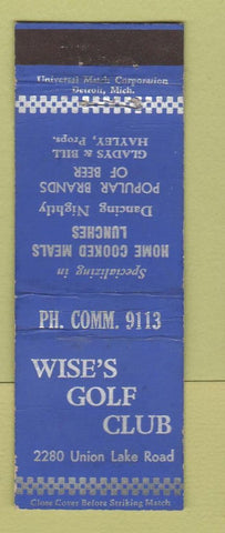 Matchbook Cover - Wise's Golf Club Commerce Township MI