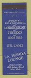 Matchbook Cover - La Honda Lounge Utica MI