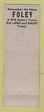 Matchbook Cover - Daniel R Foley Common Pleas Judge Election MI?