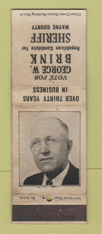 Matchbook Cover - George Brink Sheriff Election Wayne County MI WORN